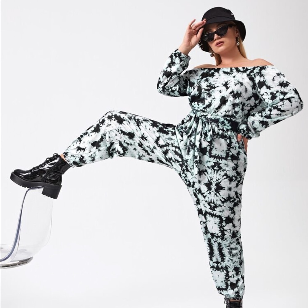 Plus Tie Dye Belted Bardot Jumpsuit